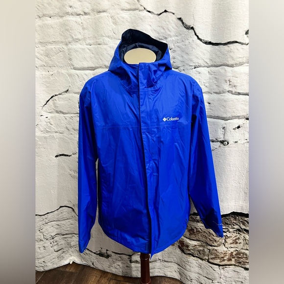 Columbia 100% Nylon Rain Coat Jacket Hooded Cobalt Blue - Picture 2 of 9